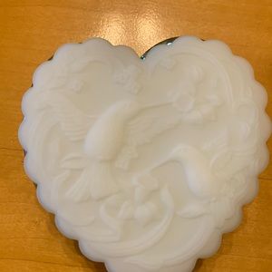 Fenton glass jewelry box with hummingbird design 4 x 4/1/4w by 1 1/2tall